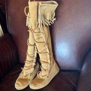 Tall Tan Leather Minnetonka Moccasin Boots